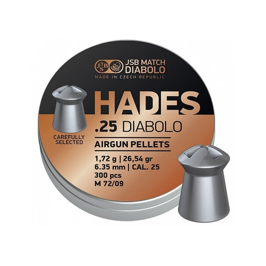 Pellets JSB Hades 6,35 mm (.25) - 1,72 G (26,54 gr) - Tin of 300