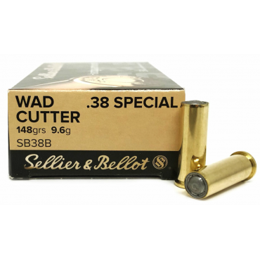 Ammo .38 SPECIAL WAD CUTTER 148 GRS x50 - Sellier & Bellot