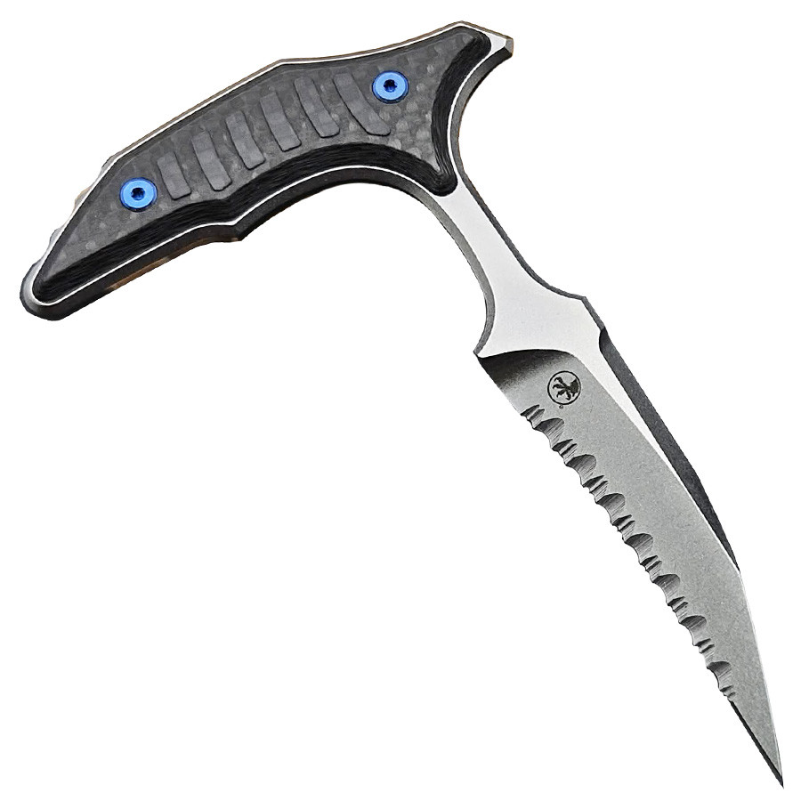 BEE Full Serrated Carbon Fiber Blue Hardware - Microtech / Bastinelli