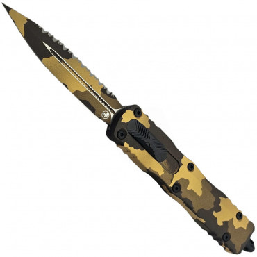 Dirac Delta D/E Gold Camo Full Serrated Signature - Microtech Knives