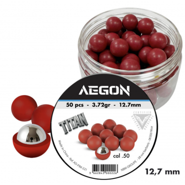 50 balles Titan cal.50 coeur bille acier pour T4E cal.50 12.7mm - Aegon