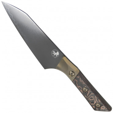 SANTOKU 6" DLC SANMAI DAMASCUS M390 BRONZE TITANIUM BOLSTER LICE-WIRE CARBON FIBER MICROTECH