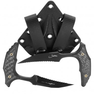 BEE S/E Wharncliffe Double DLC Full Serrated Carbon Fiber - Microtech